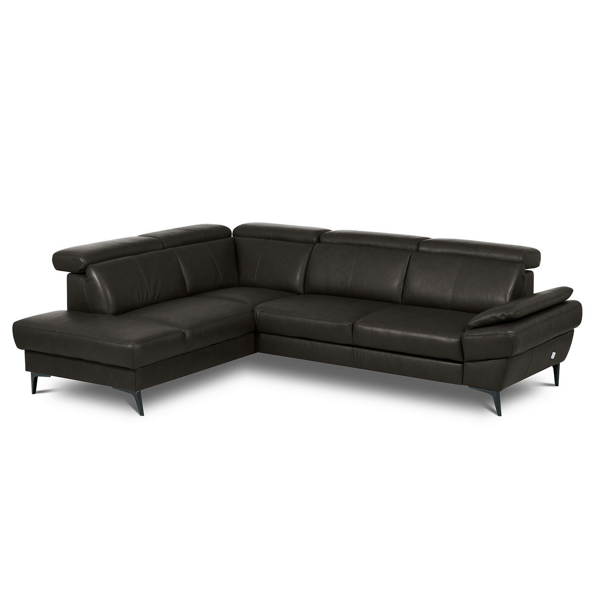 ECKSOFA  in Lederlook Echtleder Dunkelbraun  - Dunkelbraun/Schwarz, Design, Leder/Textil (211/264cm) - Livetastic