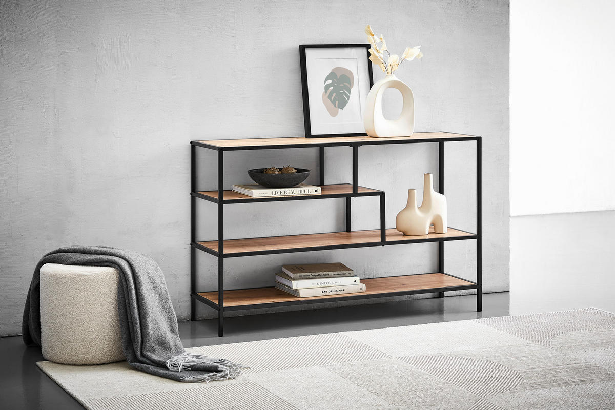 REGAL Schwarz, Eichefarben  - Eichefarben/Schwarz, Trend, Holzwerkstoff/Metall (114/78/33cm) - Xora