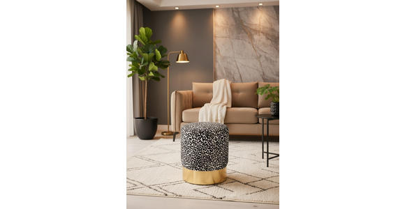 HOCKER in Holz, Metall, Textil Schwarz, Weiß, Goldfarben  - Goldfarben/Schwarz, KONVENTIONELL, Holz/Textil (35/42/35cm) - Xora