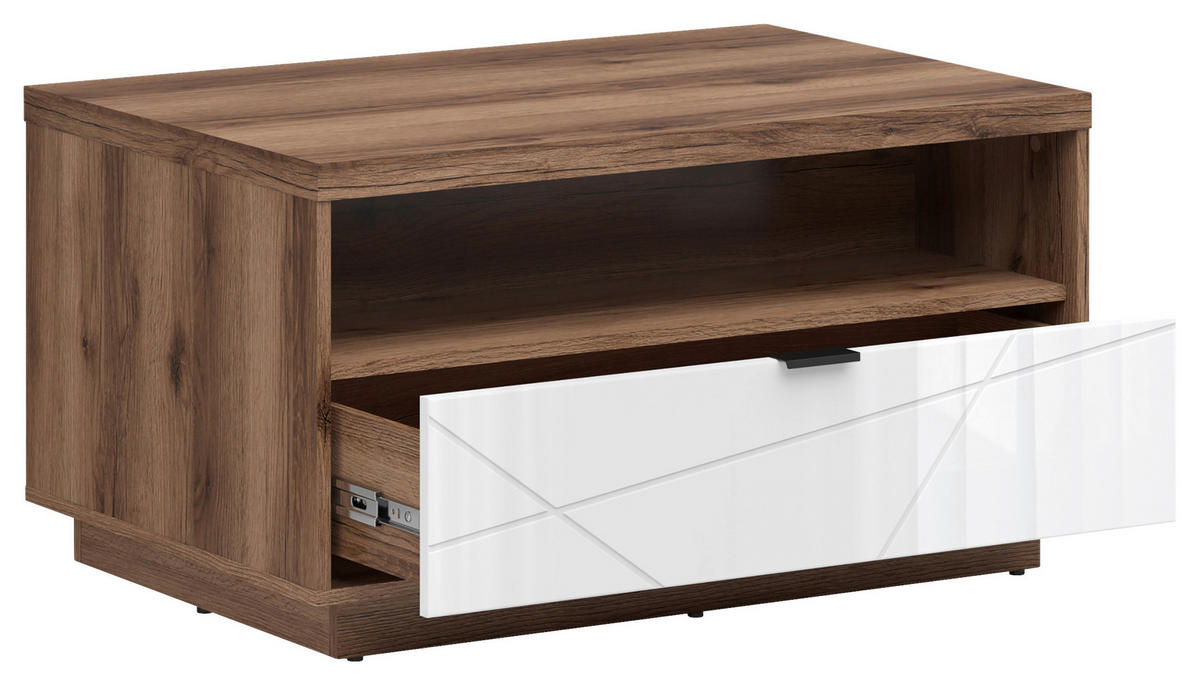 COUCHTISCH in Holzwerkstoff 90/60/48,5 cm  - Weiss Hochglanz/Eichefarben, Design, Holzwerkstoff/Kunststoff (90/60/48,5cm)