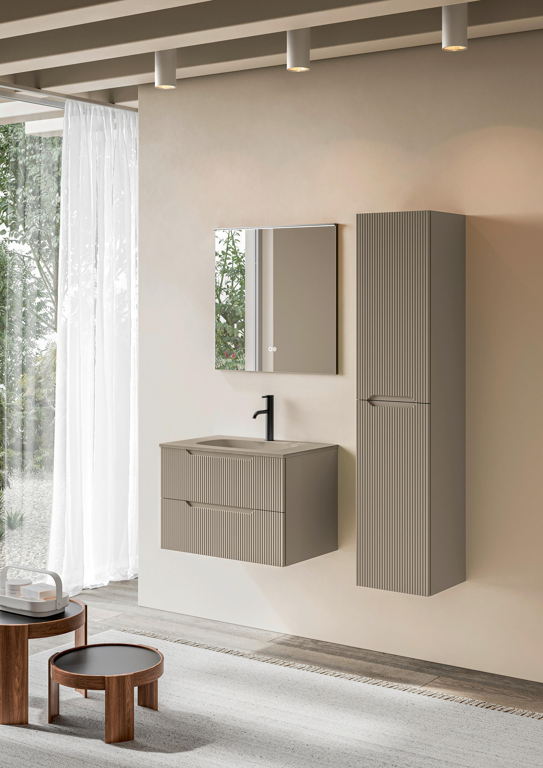 BADEZIMMER 3-teilig  in 90 cm  - Beige/Weiß, KONVENTIONELL, Holzwerkstoff/Stein (90cm) - Belluti