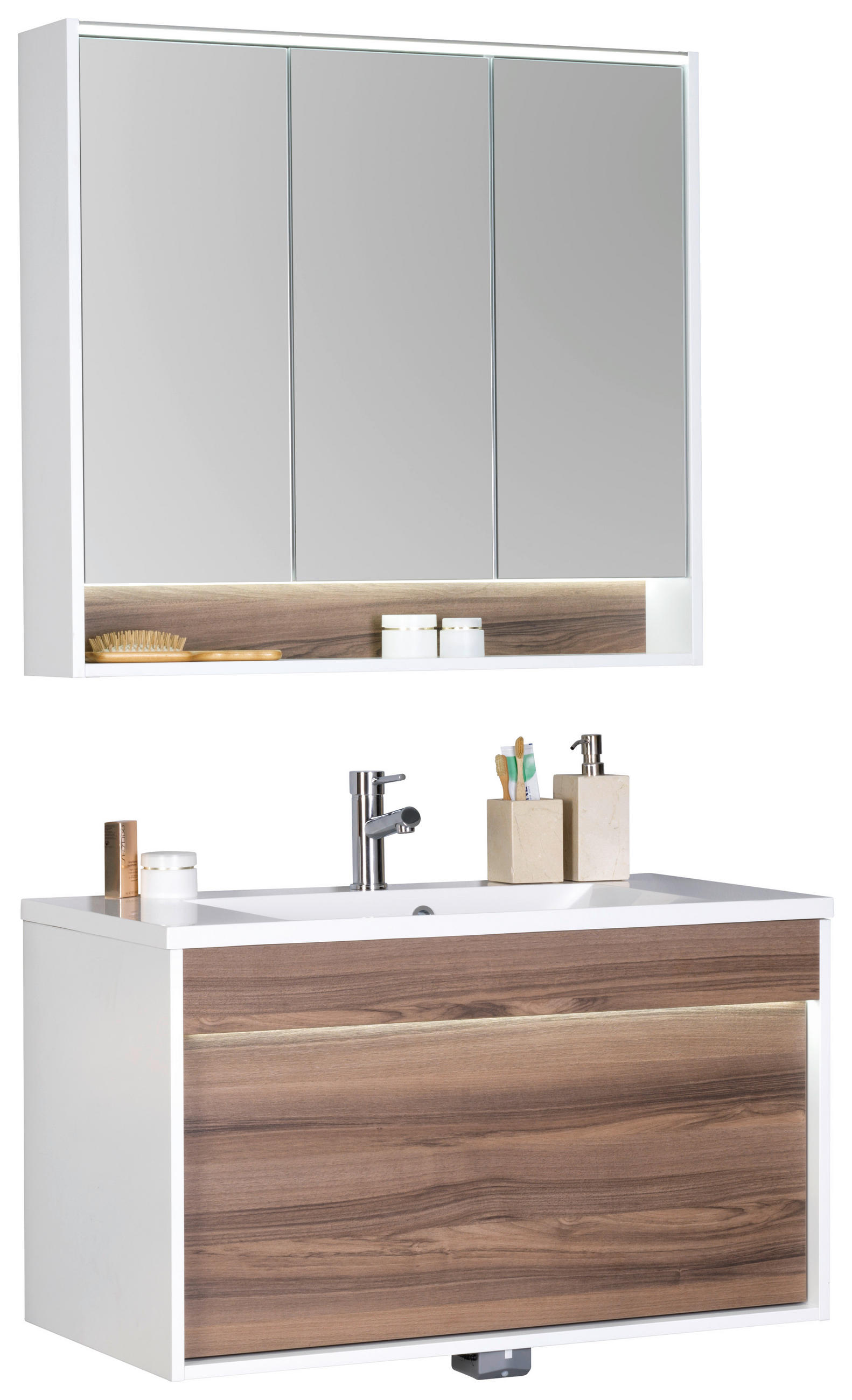 BADEZIMMER  in 90 cm  - Nussbaumfarben/Weiß, KONVENTIONELL, Glas/Holzwerkstoff (90cm) - Voleo