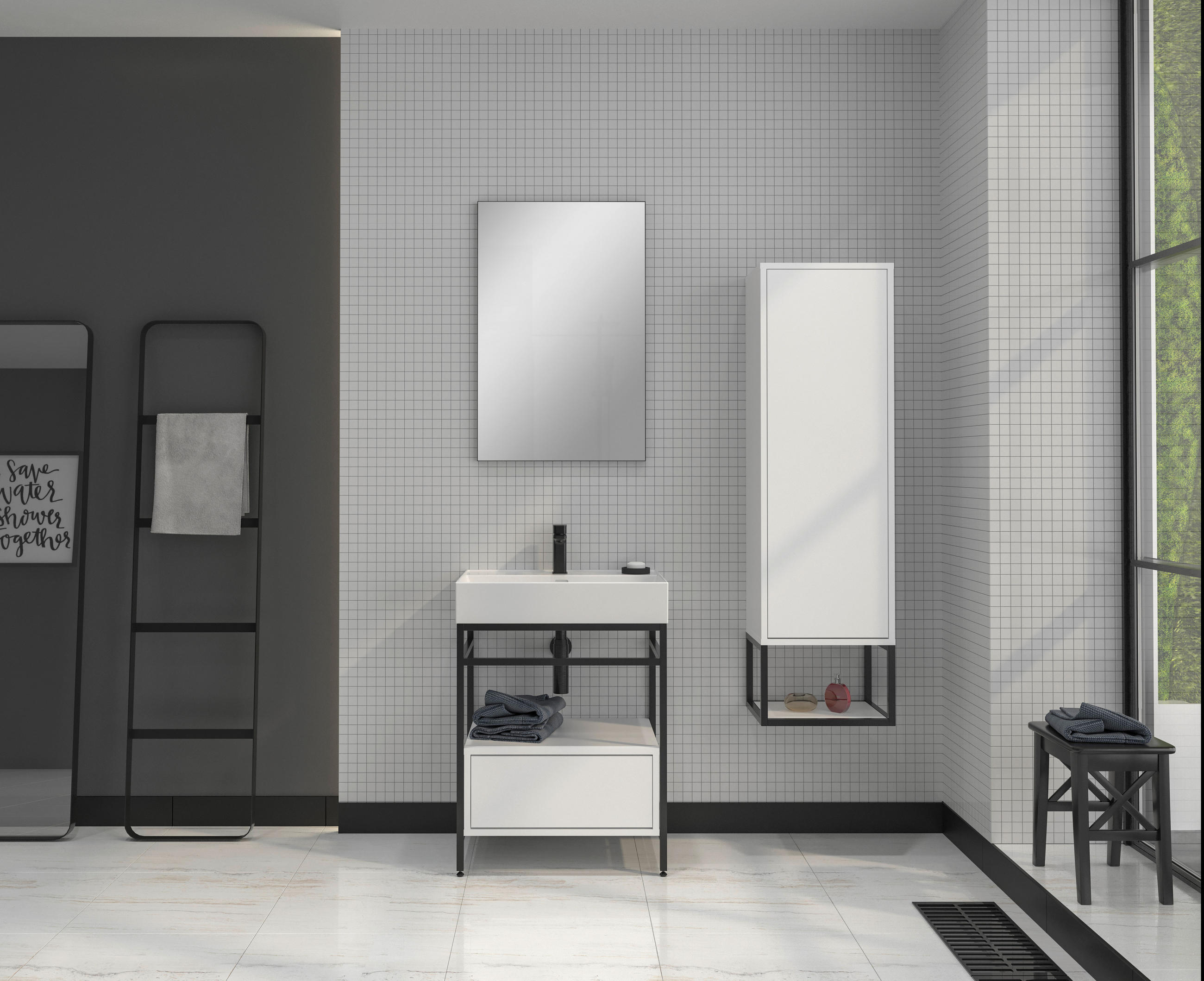MIDISCHRANK 40/138/32 cm  - Schwarz/Weiß, Design, Holzwerkstoff/Metall (40/138/32cm) - Welnova