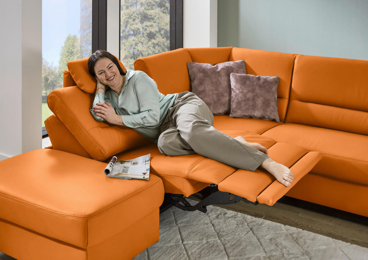 ECKSOFA  in Echtleder Orange  249/290 cm  - Schwarz/Orange, KONVENTIONELL, Leder/Metall (249/290cm) - Beldomo Premium