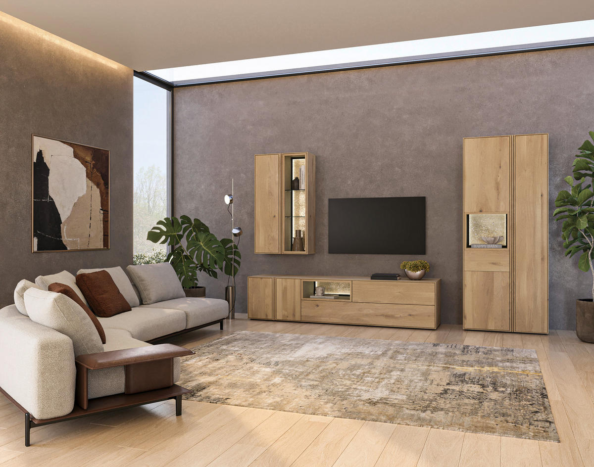 WOHNWAND  in Eichefarben  318/205,8/50 cm  - Eichefarben, Natur, Glas/Leder (318/205,8/50cm) - Cassando