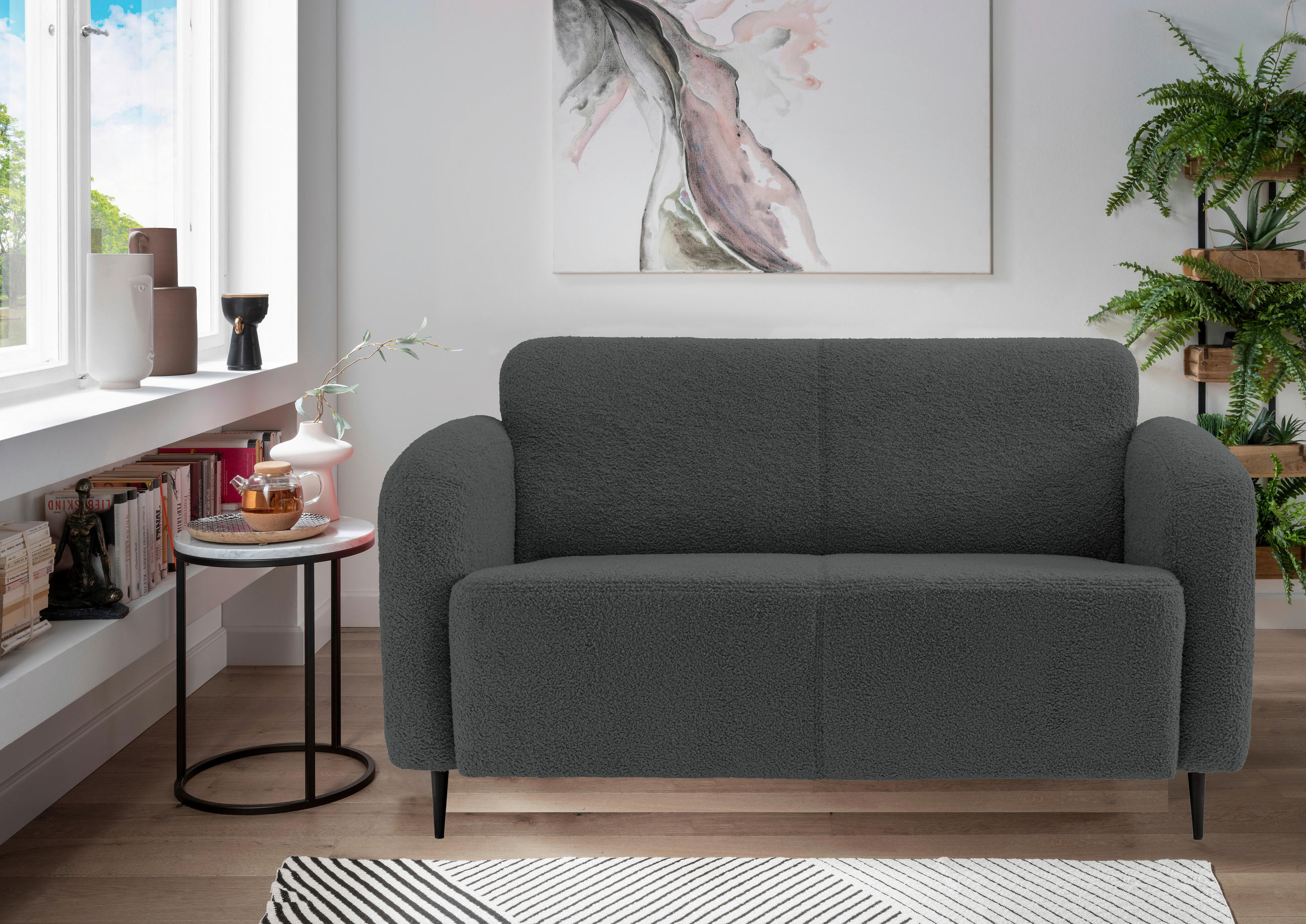ZWEISITZER-SOFA Teddystoff Anthrazit  - Anthrazit/Schwarz, MODERN, Textil/Metall (140/76/90cm) - Livetastic