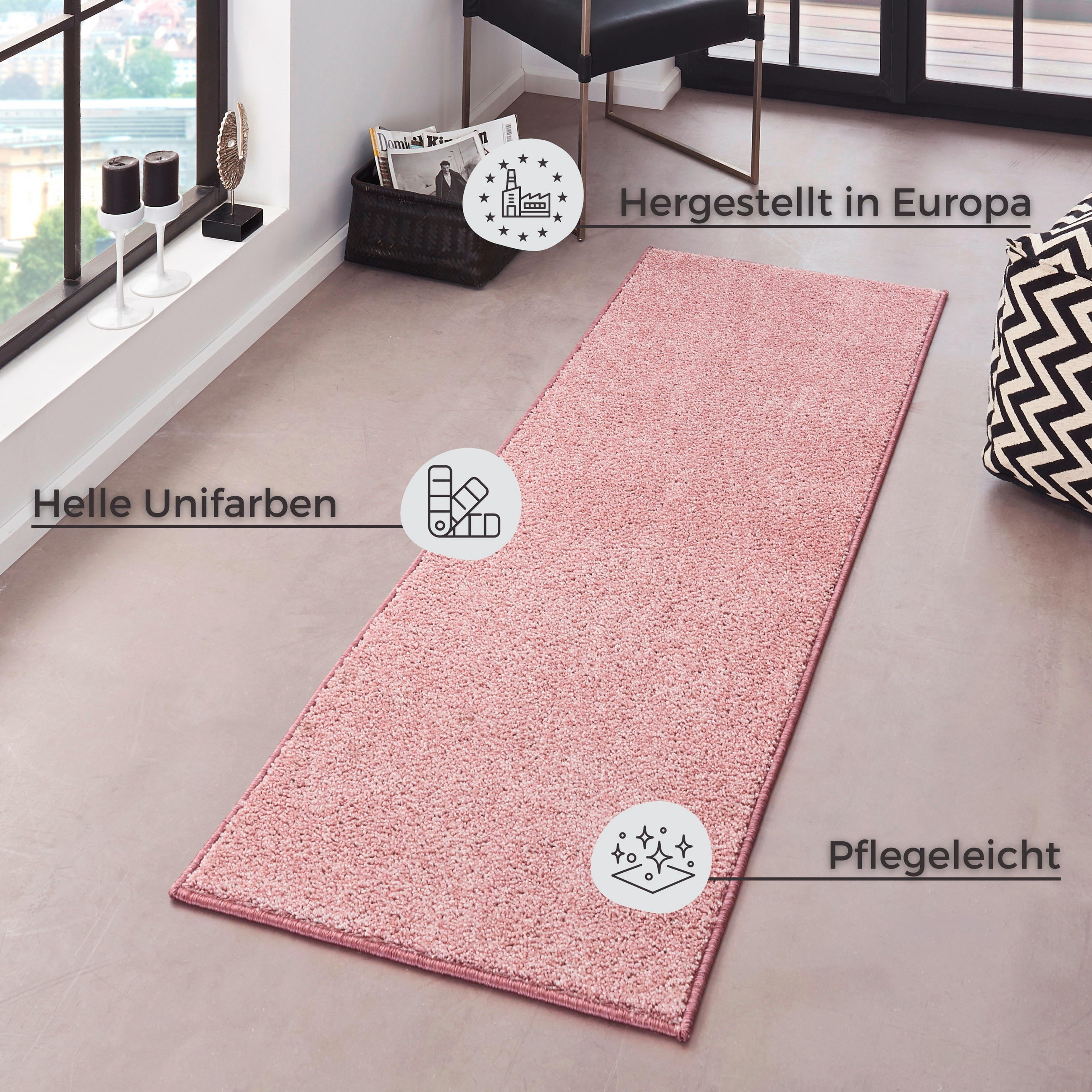LÄUFER 80/300 cm Pure  - Hellrosa, Basics, Kunststoff (80/300cm)