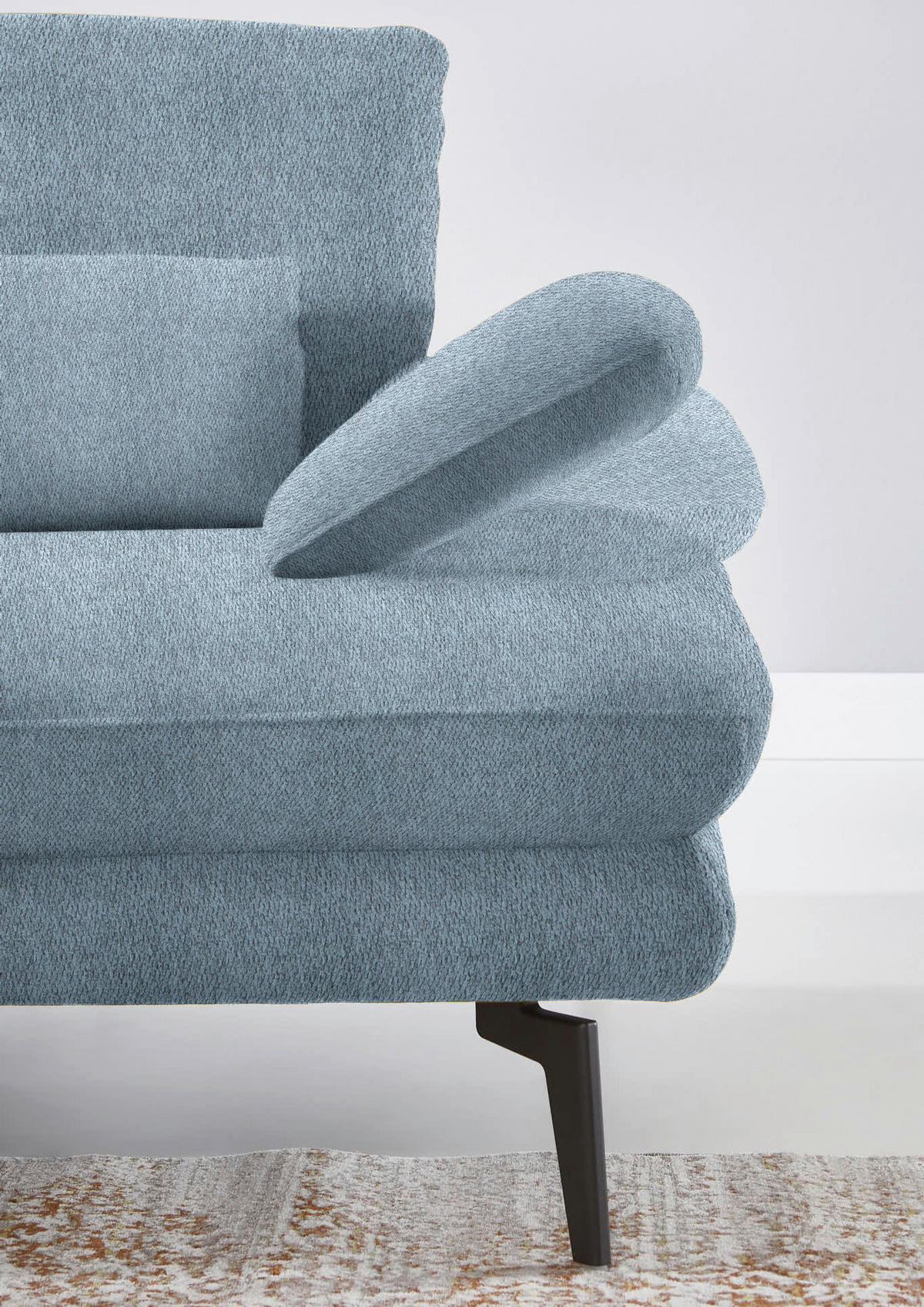 ECKSOFA in Chenille Blau  - Blau/Schwarz, Design, Textil/Metall (180/310cm) - Dieter Knoll