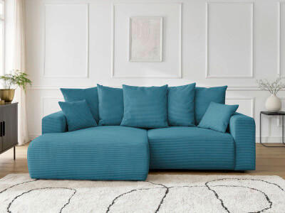 ECKSOFA Ottomane links  ATILLA Hellblau Cord  - Schwarz/Hellblau, MODERN, Kunststoff/Textil (149/244cm)