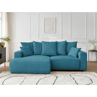 ECKSOFA Ottomane links  ATILLA Hellblau Cord  - Schwarz/Hellblau, MODERN, Kunststoff/Textil (149/244cm)