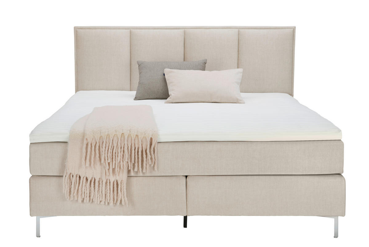 BOXSPRINGBETT 180/200 cm  in Creme  - Creme/Alufarben, Modern, Textil (180/200cm) - MID.YOU
