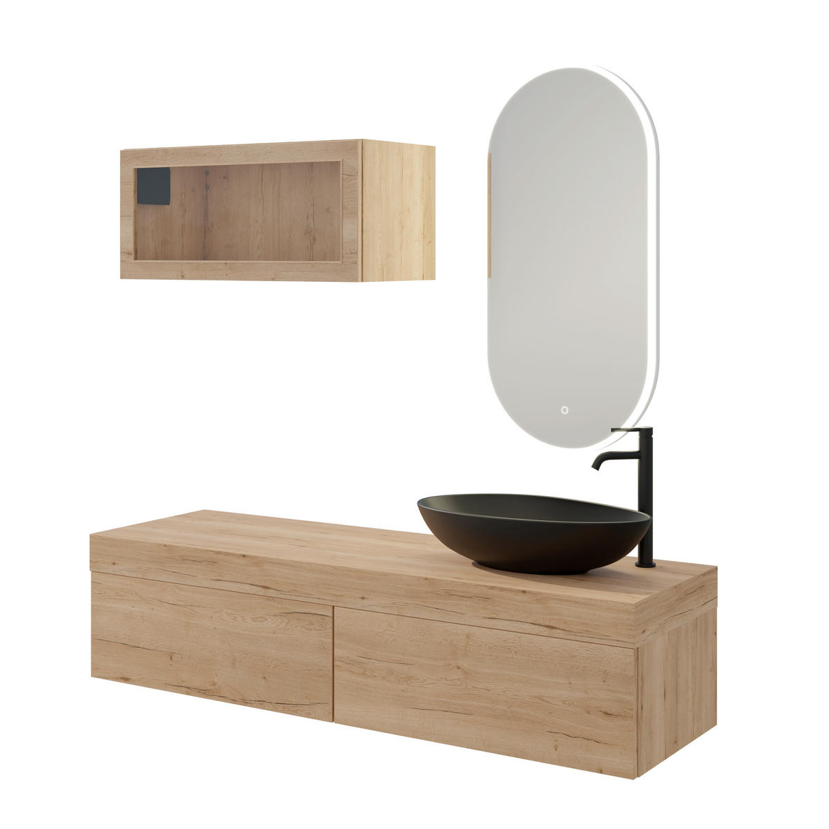 BADEZIMMER 6-teilig  in 160 cm  - Eichefarben/Schwarz, MODERN, Glas/Keramik (160cm) - Celina Home