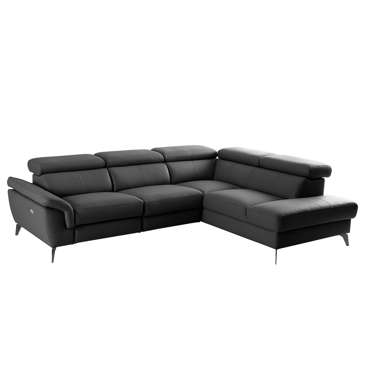 ECKSOFA SONO in Lederlook Echtleder Schwarz Armteilverstellung, Kopfteilverstellung  265/210 cm  - Schwarz, Design, Leder/Textil (265/210cm) - Livetastic