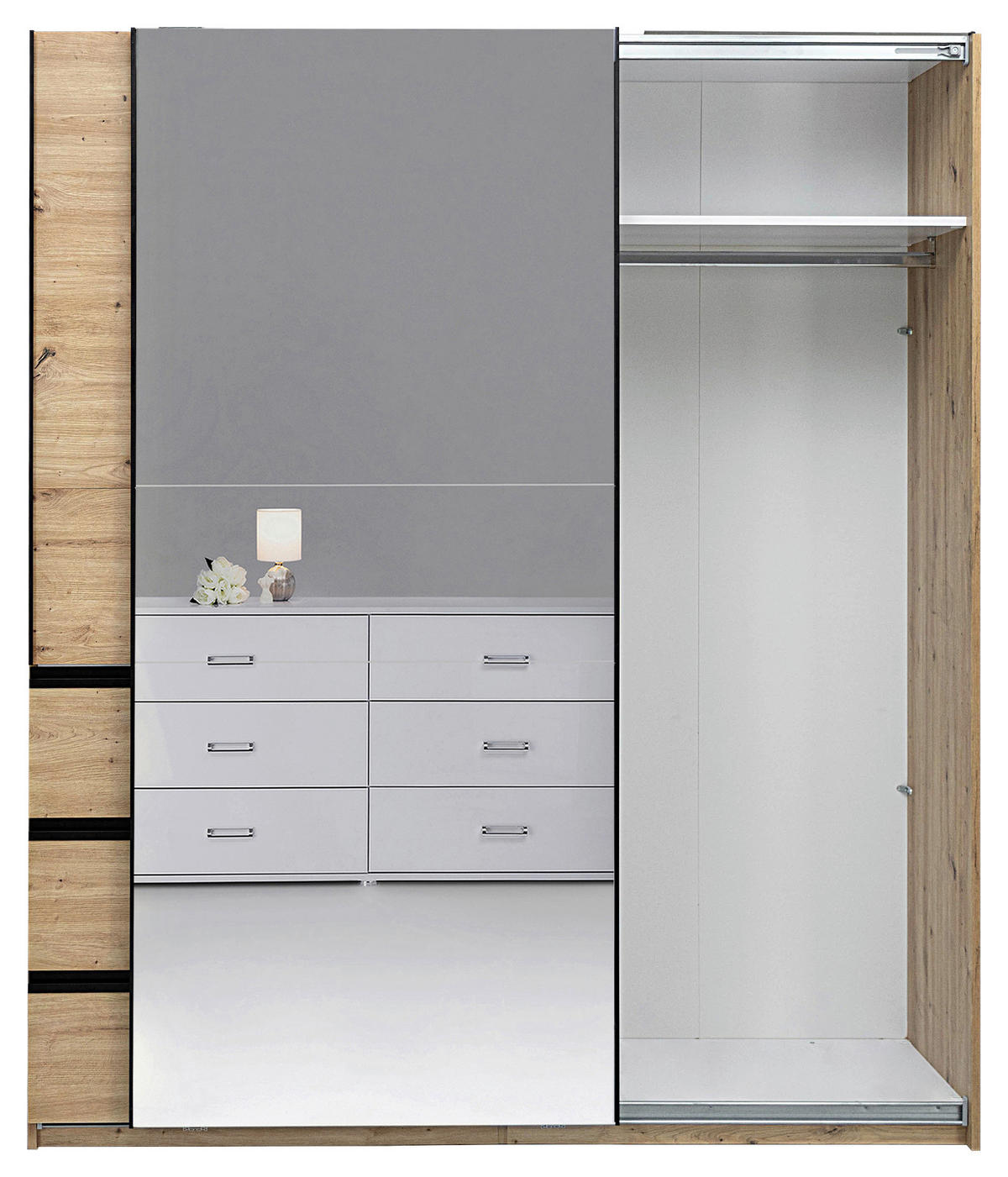 SCHIEBETÜRENSCHRANK 2-türig Eiche Artisan  - Schwarz/Eiche Artisan, MODERN, Holzwerkstoff/Metall (215/205/61,5cm) - Boxxx