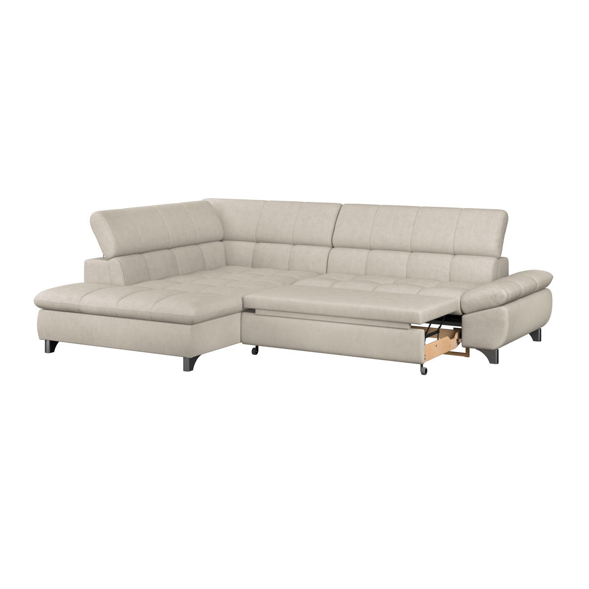 ECKSOFA Beige Chenille  - Chromfarben/Beige, KONVENTIONELL, Textil/Metall (234/312cm) - Livetastic