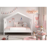 HAUSBETT 90/200 cm,  in Weiß, Absturzsicherung, Rollrost  - Weiß, Natur, Holz (90/200cm) - Vipack