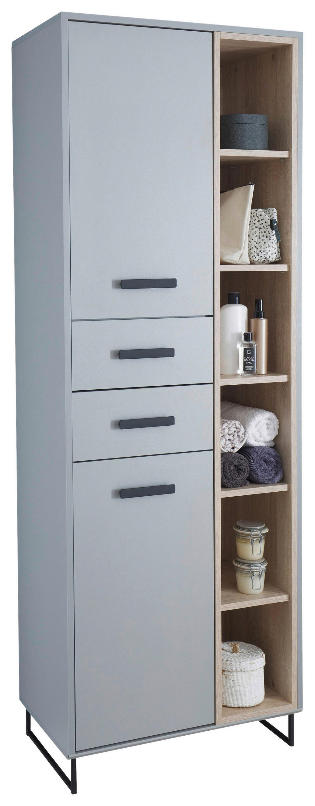 HOCHSCHRANK 65/185/38 cm - Schwarz/Grau, Natur, Holzwerkstoff/Kunststoff (65/185/38cm) - home24