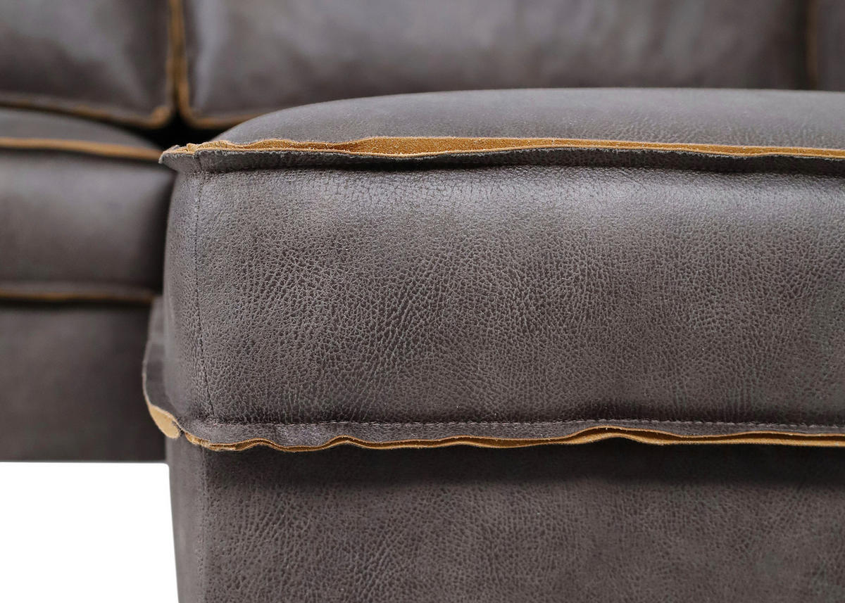 ECKSOFA WATKINS Dunkelgrau Echtleder Lederlook, Mikrofaser  - Dunkelgrau/Schwarz, MODERN, Leder/Textil (232/161cm) - Trendmanufaktur