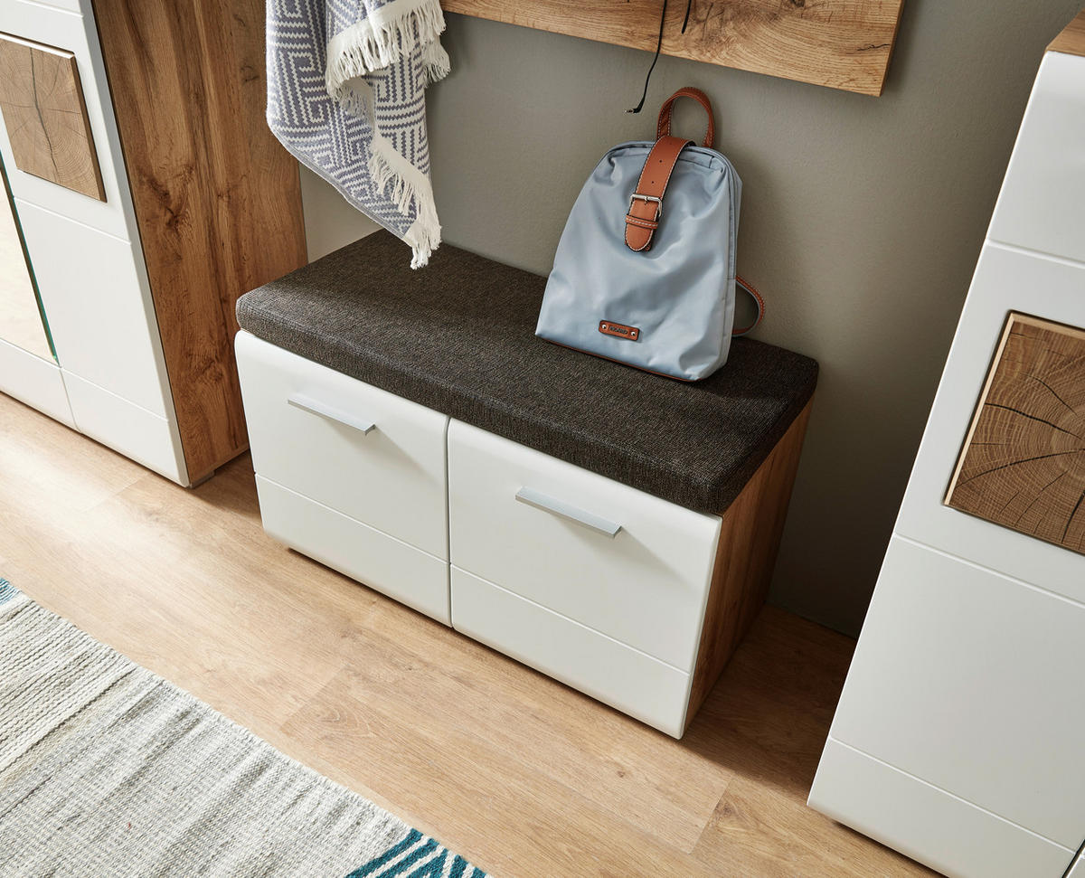 GARDEROBENBANK  in 80/48/37 cm  - Eichefarben/Silberfarben, KONVENTIONELL, Holzwerkstoff/Kunststoff (80/48/37cm) - Voleo