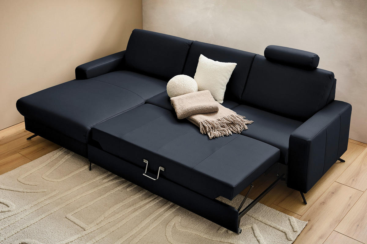 ECKSOFA in Echtleder Dunkelblau  165/267 cm  - Schwarz/Dunkelblau, Design, Leder/Metall (165/267cm) - Lomoco