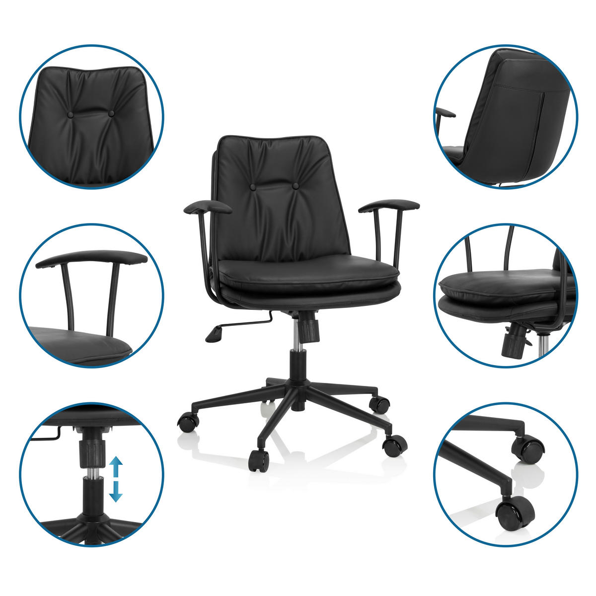 OTOČNÁ ŽIDLE, vzhled kůže, černá - černá, Basics, kov/textil (59/84/59cm) - MID.YOU
