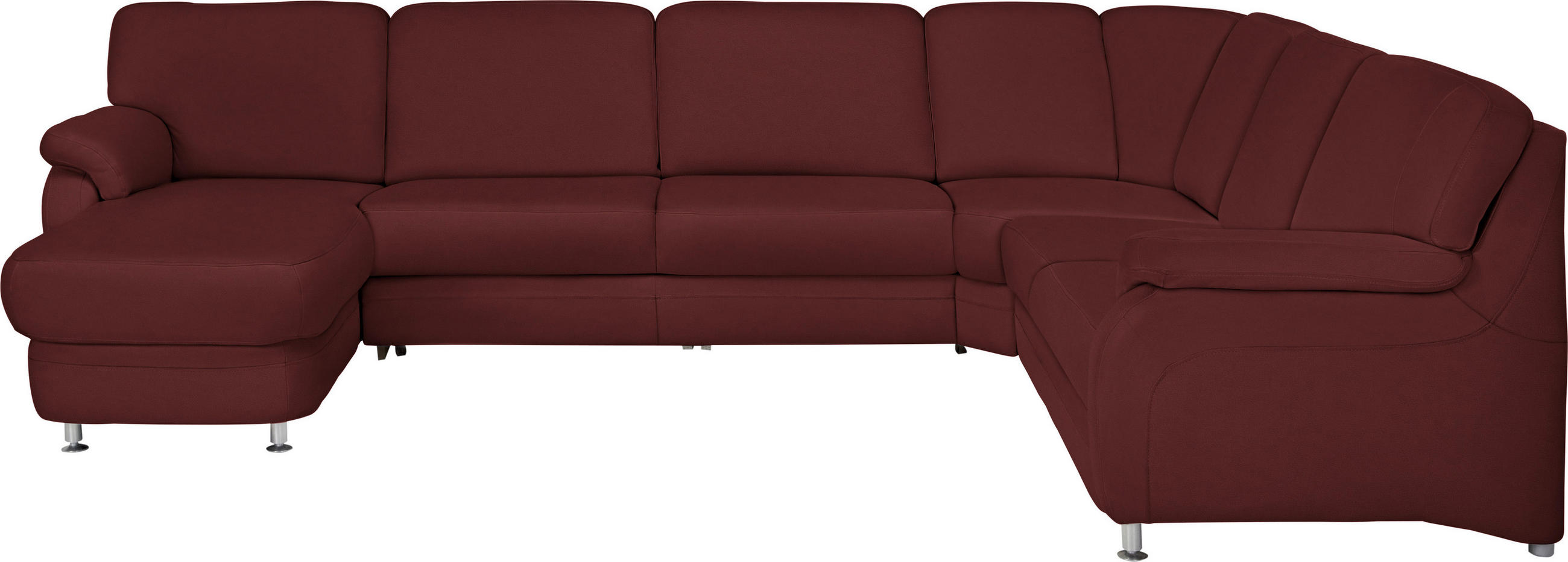 WOHNLANDSCHAFT Echtleder Brombeere  - Brombeere/Alufarben, Konventionell, Leder/Metall (165/329/239cm) - Beldomo Premium