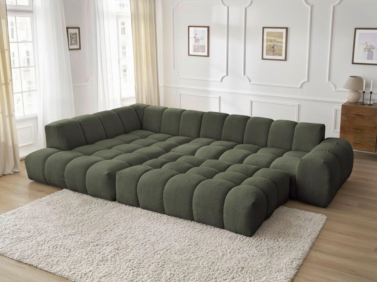 ECKSOFA Ottomane links  EVEREST Grün Flachgewebe  - Schwarz/Grün, MODERN, Kunststoff/Textil (210/352cm)