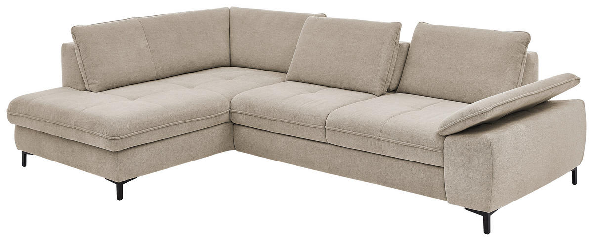 ECKSOFA  in Flachgewebe Sandfarben  214/308 cm  - Sandfarben/Schwarz, Design, Textil/Metall (214/308cm) - Beldomo Speed