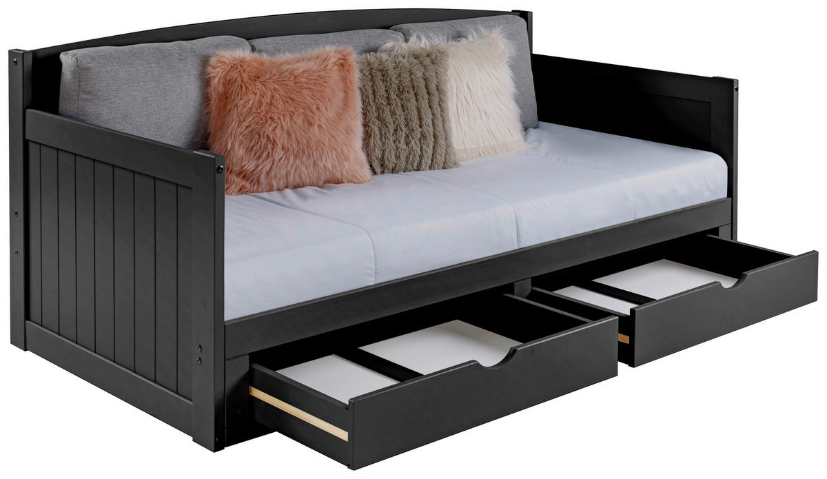 AUSZIEHBETT 90/200 cm Schwarz  - Schwarz/Naturfarben, Romantik / Landhaus, Holz/Kunststoff (90/200cm) - MID.YOU