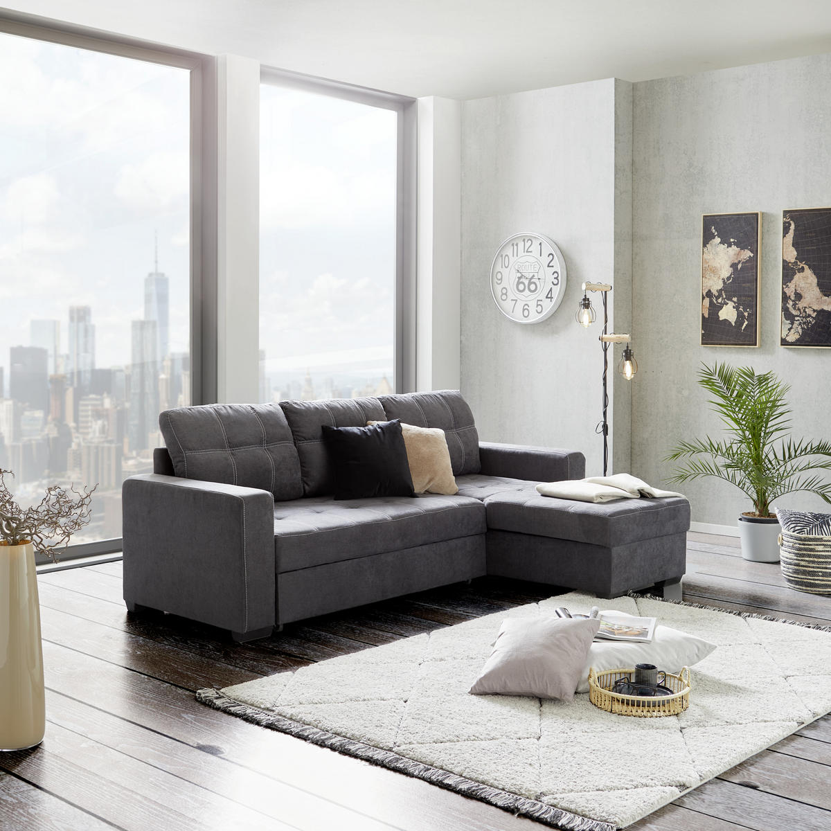 ECKSOFA in Mikrofaser Dunkelgrau  - Weiss/Dunkelgrau, Design, Kunststoff/Textil (240/160cm) - Livetastic