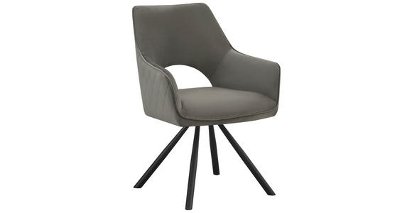 ARMLEHNSTUHL in Eisen Webstoff - Hellgrau/Schwarz, Design, Textil/Metall (60/85/63cm) - Hom`in