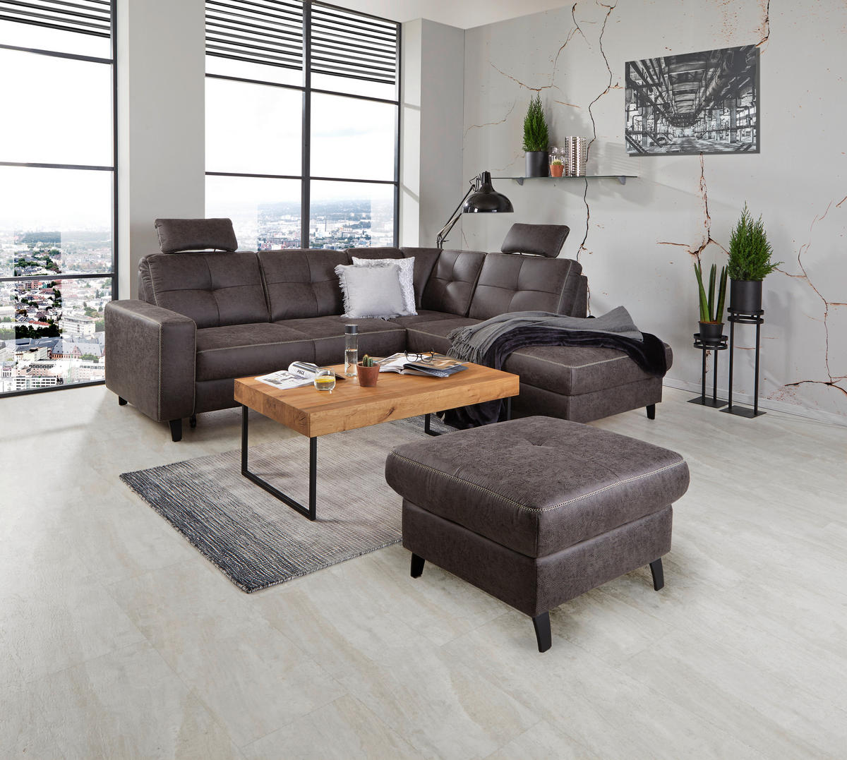 HOCKER Anthrazit  - Anthrazit/Beige, MODERN, Textil/Metall (78/49/69cm) - Sit & More