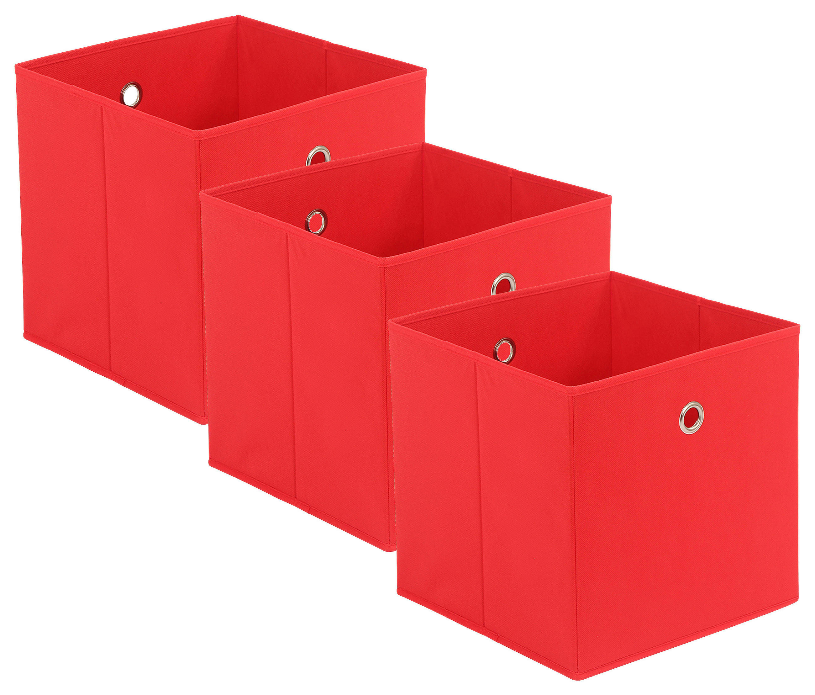 FALTBOX 3er Set Metall, Textil, Karton Rot, Silberfarben  - Rot/Silberfarben, Design, Karton/Textil (32/32/32cm) - Carryhome