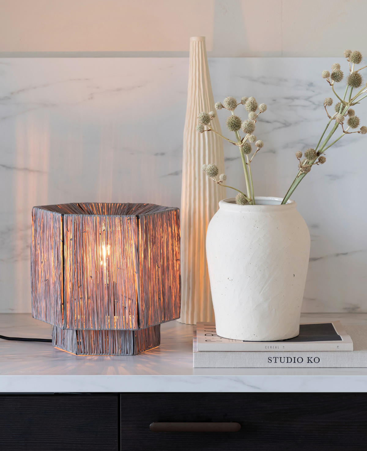 BORDSLAMPA Good & Mojo 27/27/26 cm   - grå, Basics, naturmaterial (27/27/26cm) - Good & Mojo