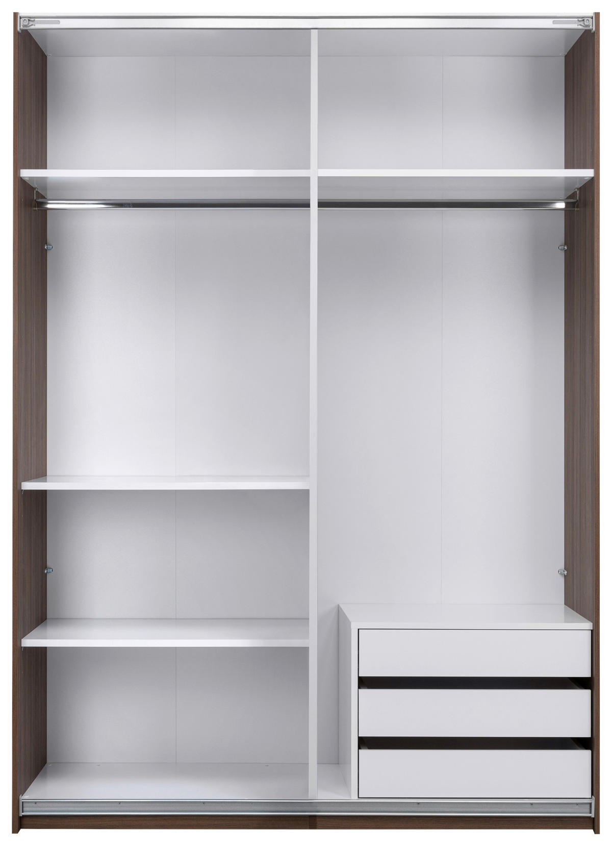 SCHIEBETÜRENSCHRANK 150/211,5/61,5 cm Walnussfarben  - Weiss/Walnussfarben, Modern, Holzwerkstoff/Metall (150/211,5/61,5cm) - MID.YOU