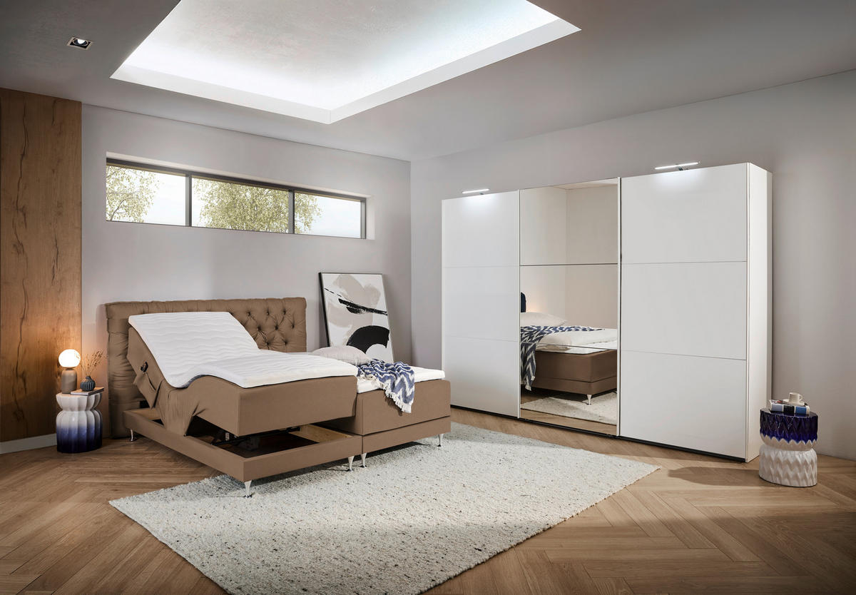 BOXSPRINGBETT 180/200 cm  in Hellbraun  - Blau/Hellbraun, Basics, Holzwerkstoff/Textil (180/200cm) - Welnova