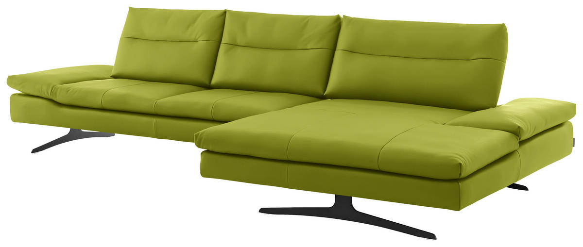 ECKSOFA in Echtleder Limette  - Limette/Schwarz, Modern, Leder/Metall (342/158cm) - Chilliano