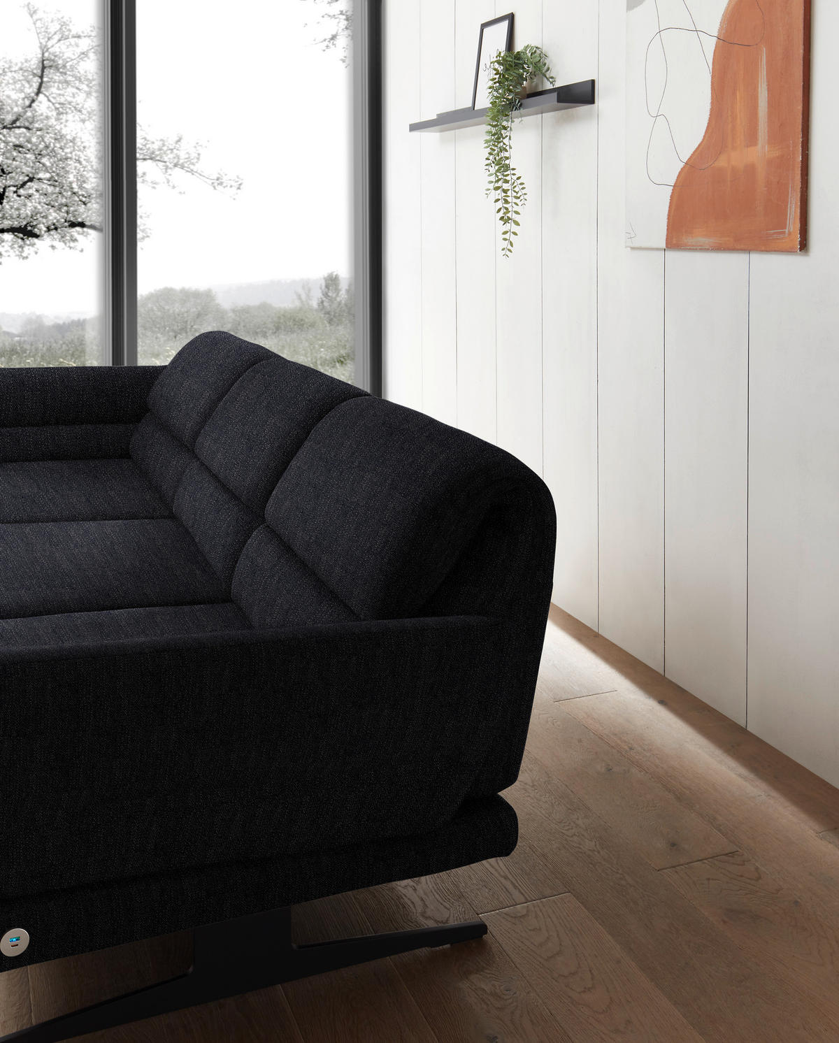 ECKSOFA in Flachgewebe Schwarz  - Schwarz, Design, Textil/Metall (176-217/279-327cm) - Dieter Knoll