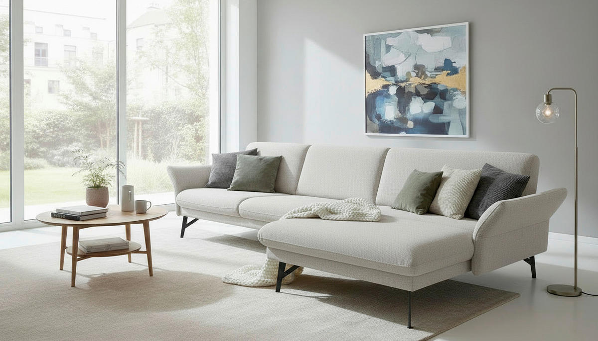 ECKSOFA Hellgrau Chenille Armteilverstellung, Sitztiefenverstellung  - Anthrazit/Hellgrau, Design, Textil/Metall (300/175cm) - Himolla