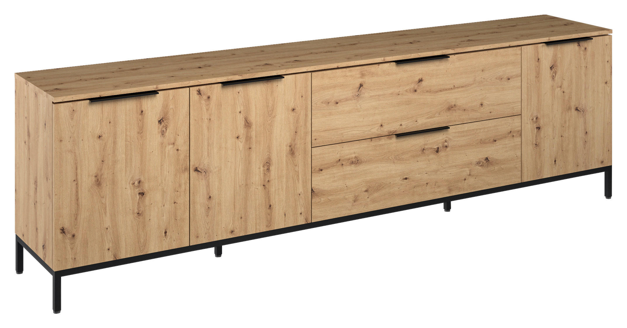 LOWBOARD Eichefarben - Eichefarben/Schwarz, Basics, Holzwerkstoff/Metall (225/68/40cm)
