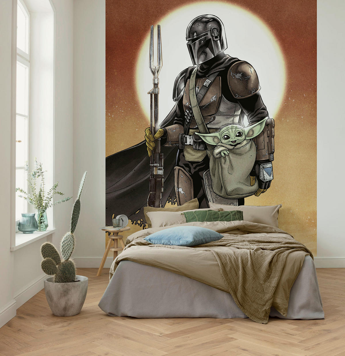 FOTOTAPETE THE MANDALORIAN AND GROGU  - Grau Hochglanz, Design, Textil (200/250cm) - Star Wars