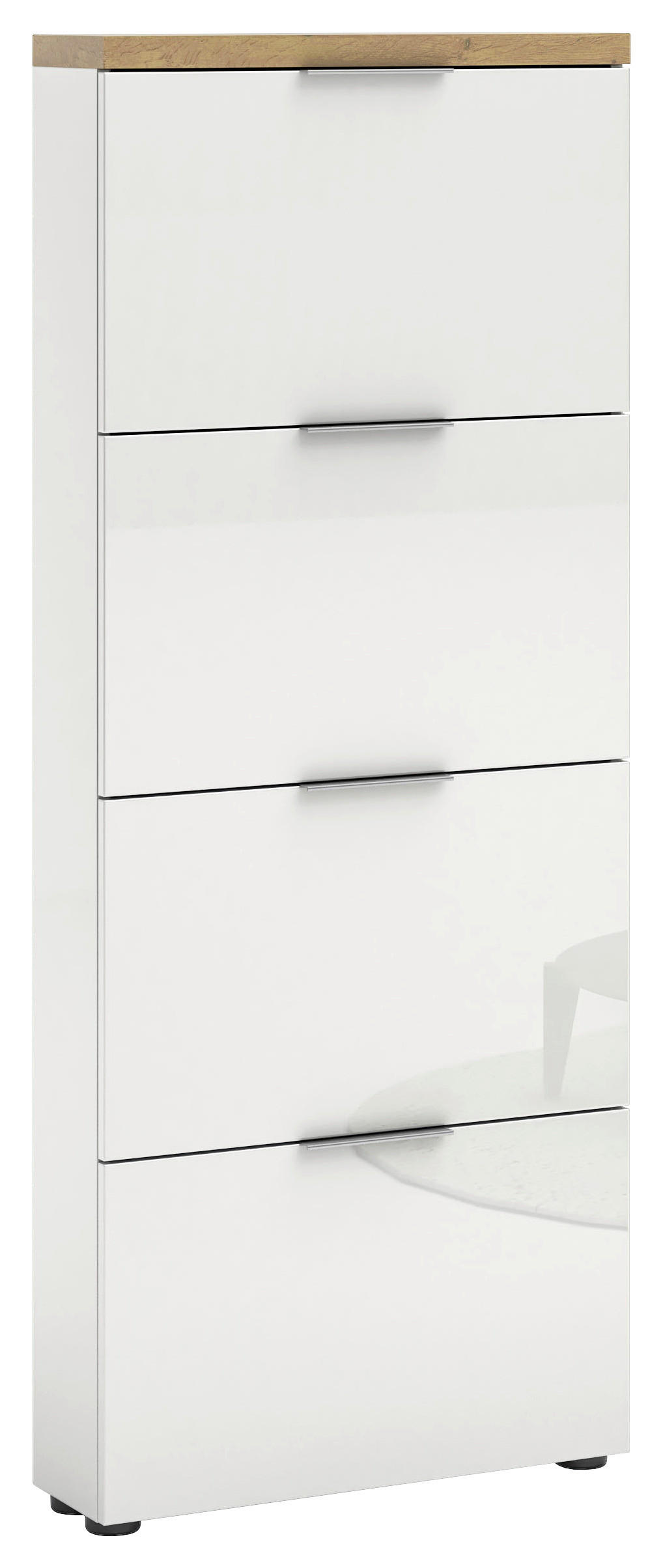 SCHUHKIPPER - Eichefarben/Weiß Hochglanz, Design, Holzwerkstoff/Kunststoff (65/162/19cm) - Xora