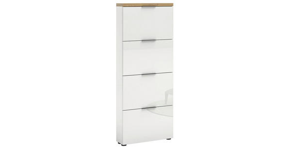 SCHUHKIPPER - Eichefarben/Weiß Hochglanz, Design, Holzwerkstoff/Kunststoff (65/162/19cm) - Xora