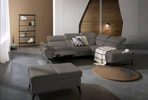 ECKSOFA Graubraun Echtleder  - Graubraun/Schwarz, Design, Leder/Metall (281/225cm) - Celina Home