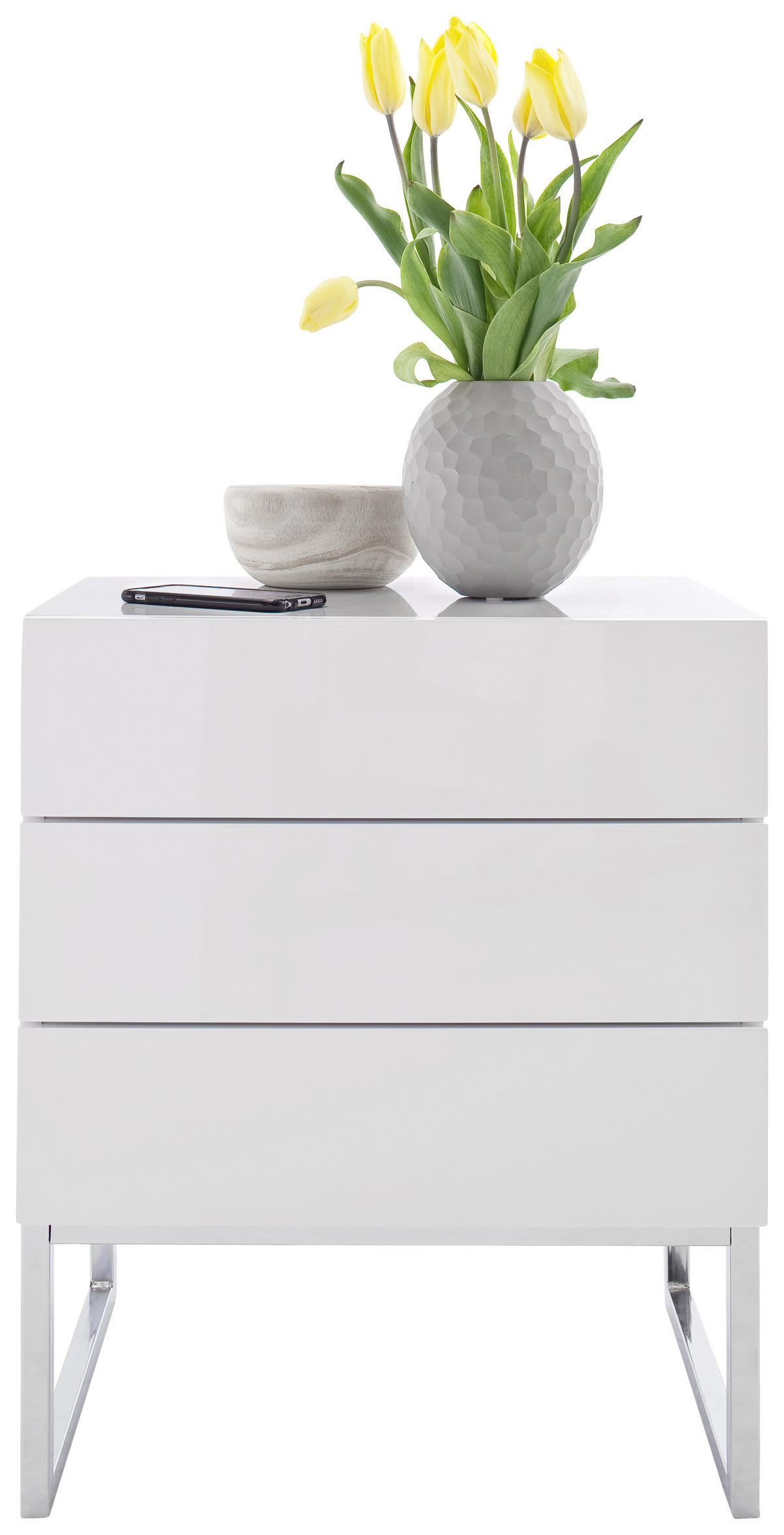 NACHTSCHRANK 50/60/40 cm  - Chromfarben/Weiß, Design, Holzwerkstoff/Metall (50/60/40cm) - Livetastic