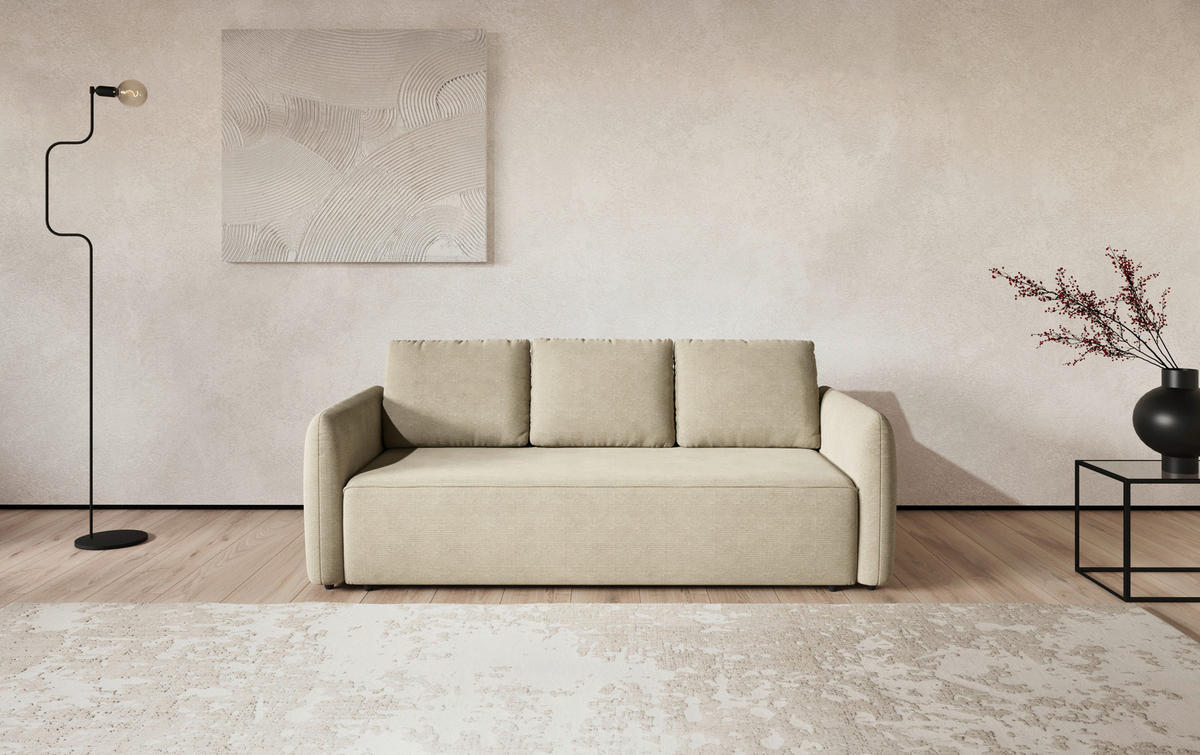 SCHLAFSOFA Cord Beige  - Beige/Schwarz, Trend, Kunststoff/Textil (222/89/102cm) - MID.YOU