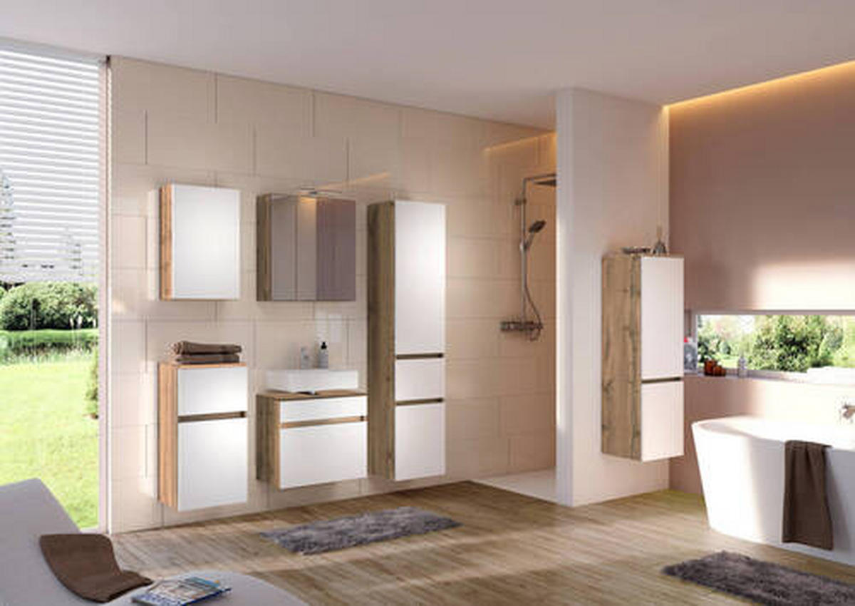 SPIEGELSCHRANK 60/66/20 cm  - Chromfarben/Eiche Wotan, Design, Glas/Holzwerkstoff (60/66/20cm) - Held