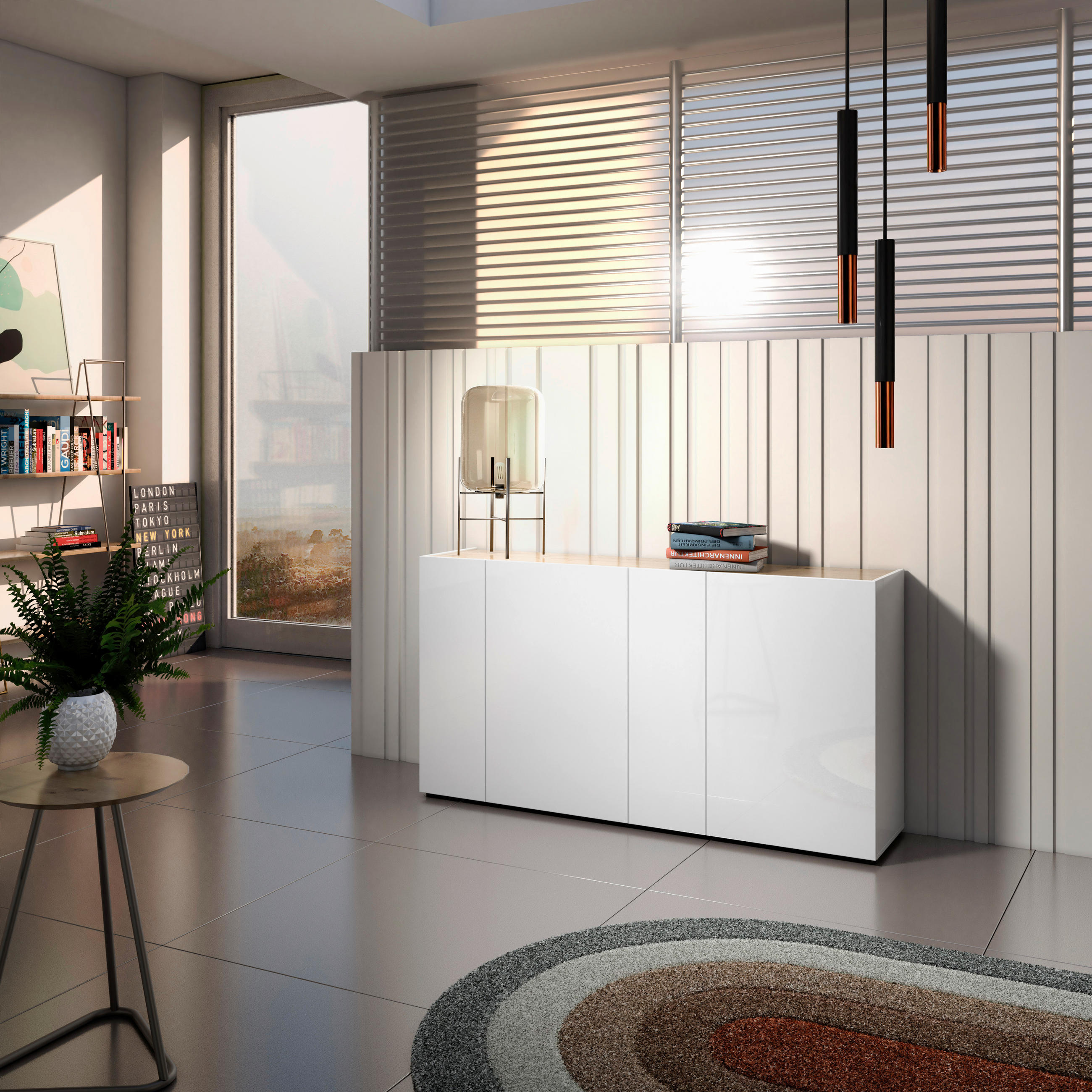 Thumbnail - Xora Sideboard Tango, Weiß Hochglanz, Holzwerkstoff, 6 Fächer, 174x92x40 cm, Beimöbel erhältlich, stehend, Wohnzimmer, K...