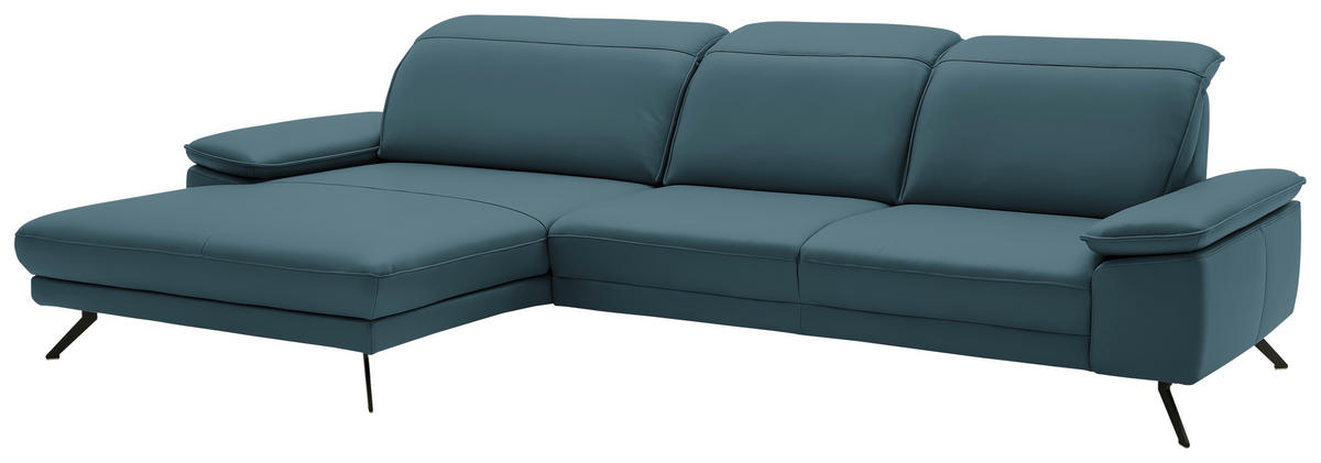 ECKSOFA in Echtleder Blau  - Blau/Schwarz, Design, Leder/Metall (193/332cm) - Dieter Knoll