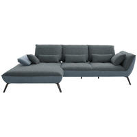 ECKSOFA in Flachgewebe Blaugrau  - Blaugrau/Schwarz, Design, Textil/Metall (191/301cm) - Moderano